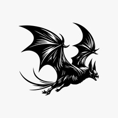 Gothic bat vector emblem featuring dramatic wing span with jagged edges and piercing eyes in striking black and white