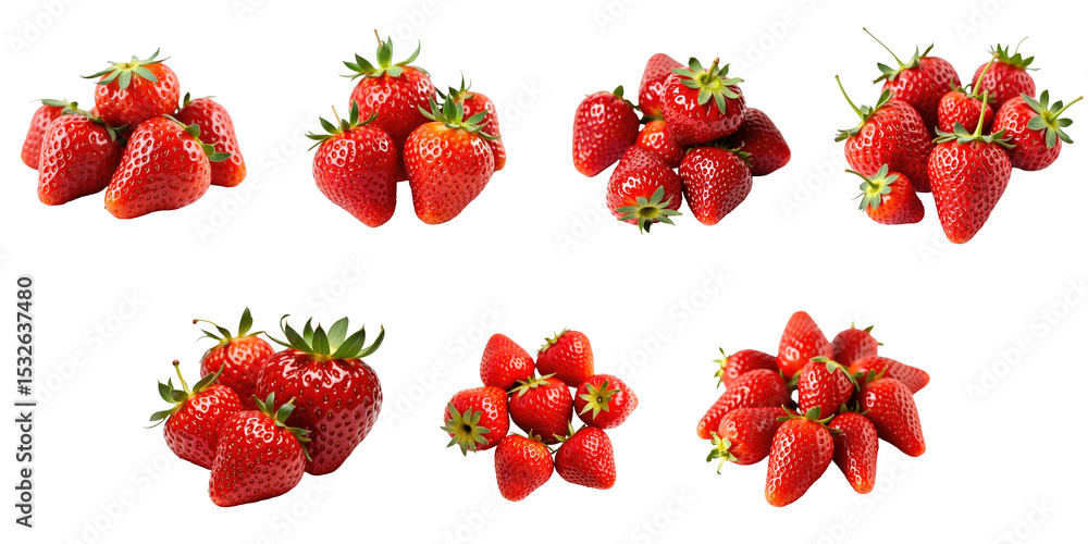Aufkleber fresh strawberries arranged in various clusters on a transparent background showcasing different ang