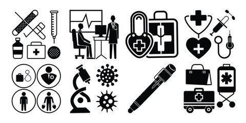 silhouettes of people in the hospital category on white background