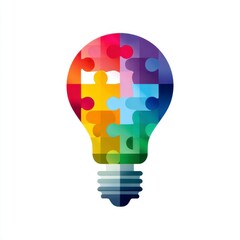 Colorful Lightbulb Icon Made from Puzzle Pieces in Creative Style