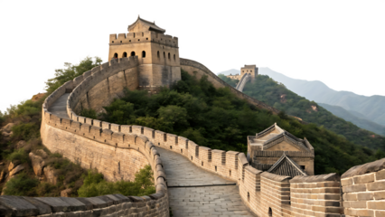majestic great wall of china section isolated on white background PNG. AI GENERATED
