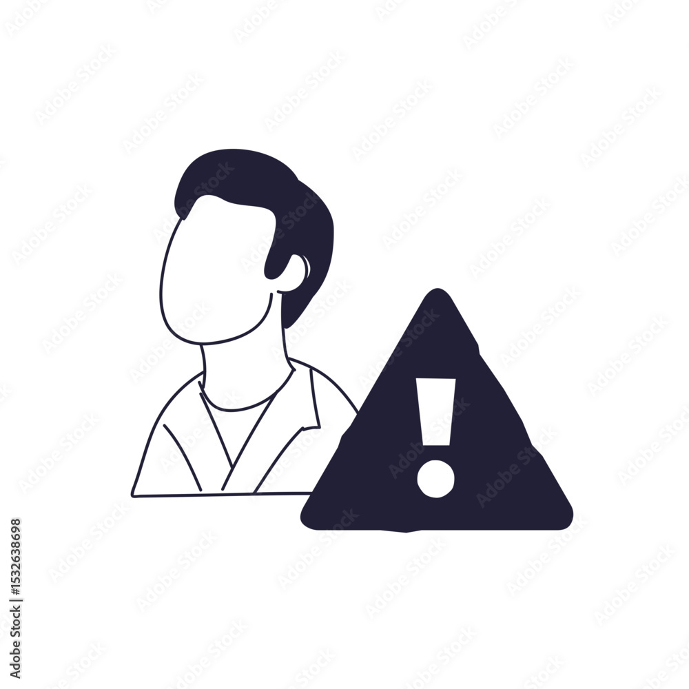 Aufkleber a simple illustration of a person next to a warning sign. it can represent a user profile with a war