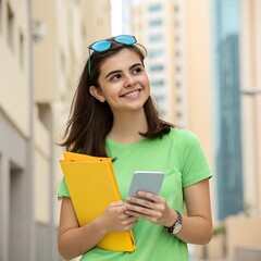 "Confident Student Outdoors: Ready for Class with a Smile"