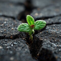 Close-Up Macro Shot of a Single Green Seedling Sprouting Through Soil