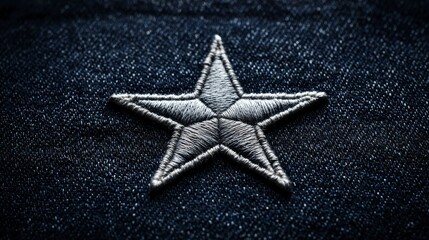 Minimalist Denim Texture with Star Embroidery on Dark Background