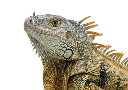 Isolated Detailed Close-up of Iguana Head Showing Scales and Spikes