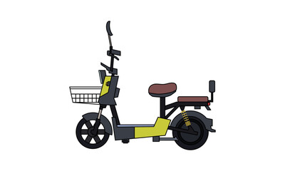 Electric bike vector illustration in flat lineal color icon style with modern urban design and full side view, suitable for web graphics, infographics, and eco transport design element.