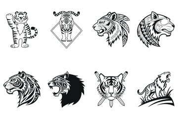 Obraz premium Collection of Diverse Tiger Illustrations in Black and White