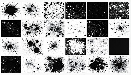 Vector set of splash stains textures. Monochrome abstract vector grunge textures.