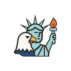 Statue of Liberty and Bald Eagle Vector &ndash; USA National Symbols in Flat Style