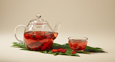 Goji Berry Tea Served in a Glass Teapot