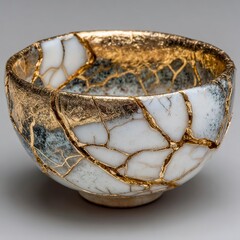 Elegant Kintsugi Ceramic Bowl Art with Gold Highlights