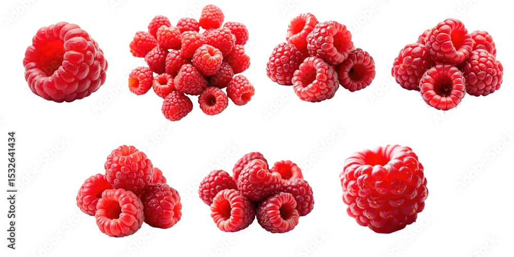 Aufkleber fresh raspberries arranged in various clusters on a transparent background highlighting their vibran