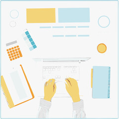 Vector business card design set with office icons and infographic elements