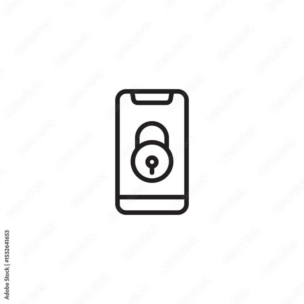 Poster a line art icon depicts a smartphone with a padlock symbol on its screen, illustrating mobile securi