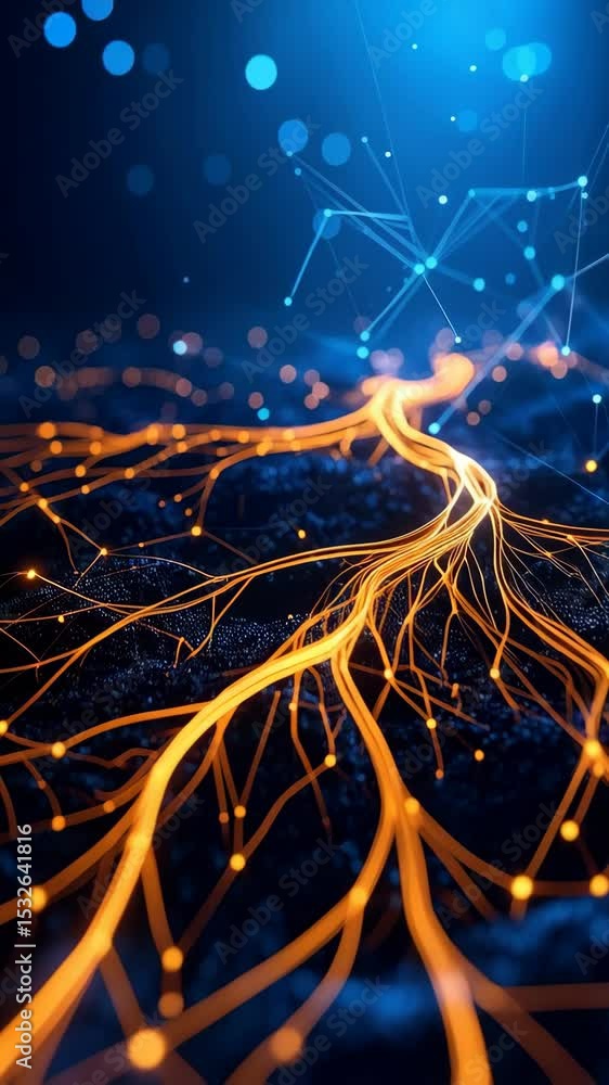Aufkleber abstract illustration of interconnected lines and glowing nodes on a dark blue background, concept o