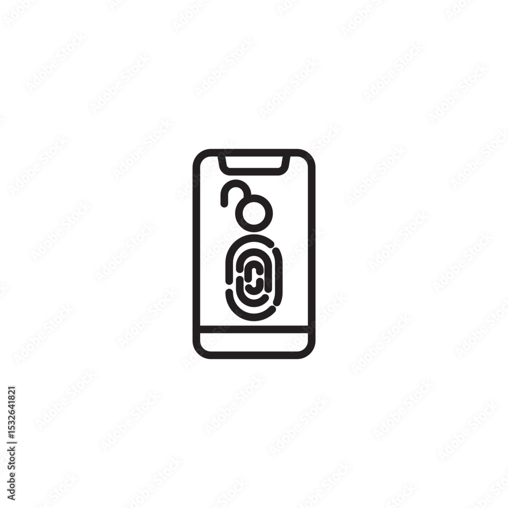 Poster a line art icon of a smartphone with a fingerprint symbol on the screen, representing biometric auth