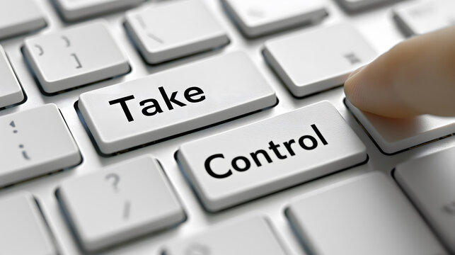 keyboard with finger pressing take control key