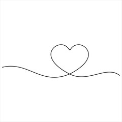Continuous one line drawing of Love vector Heart shape illustration