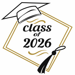 Bold Class of 2026 Sticker with Gold Outline white backround  & SVG