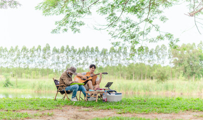 Friends Enjoy Music at Lakeside Camp