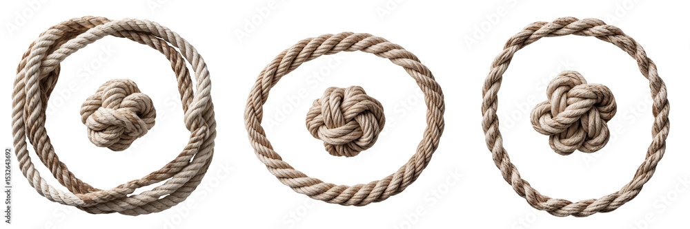 Poster textured rope knots arranged in circular patterns displaying various types of knots against a transp
