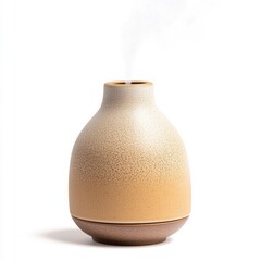 A handcrafted ceramic oil diffuser with a soft matte glaze in warm earth tones, isolated, solid white background, hyper realistic