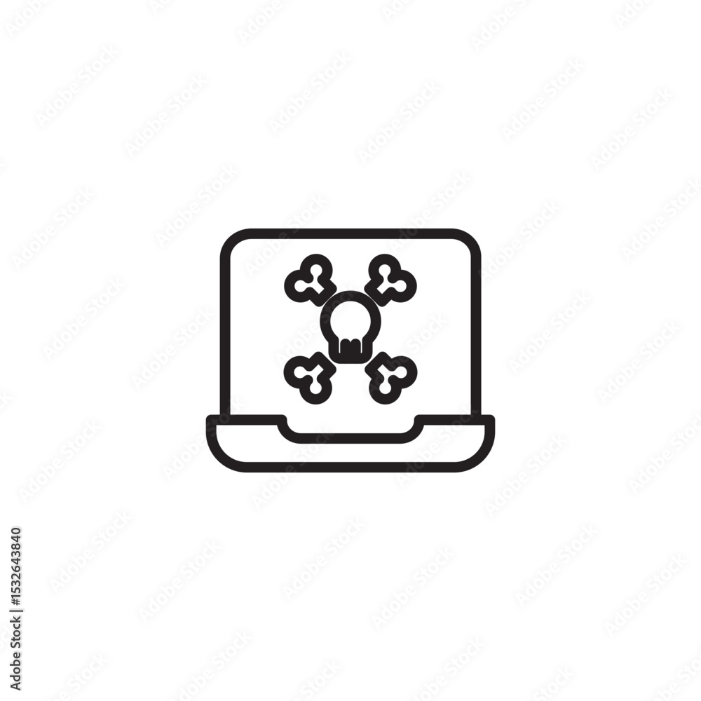 Aufkleber an icon representing a computer virus or cybersecurity threat, featuring a laptop displaying a skull