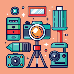 Professional Photography Icon Set DSLR Camera Lens