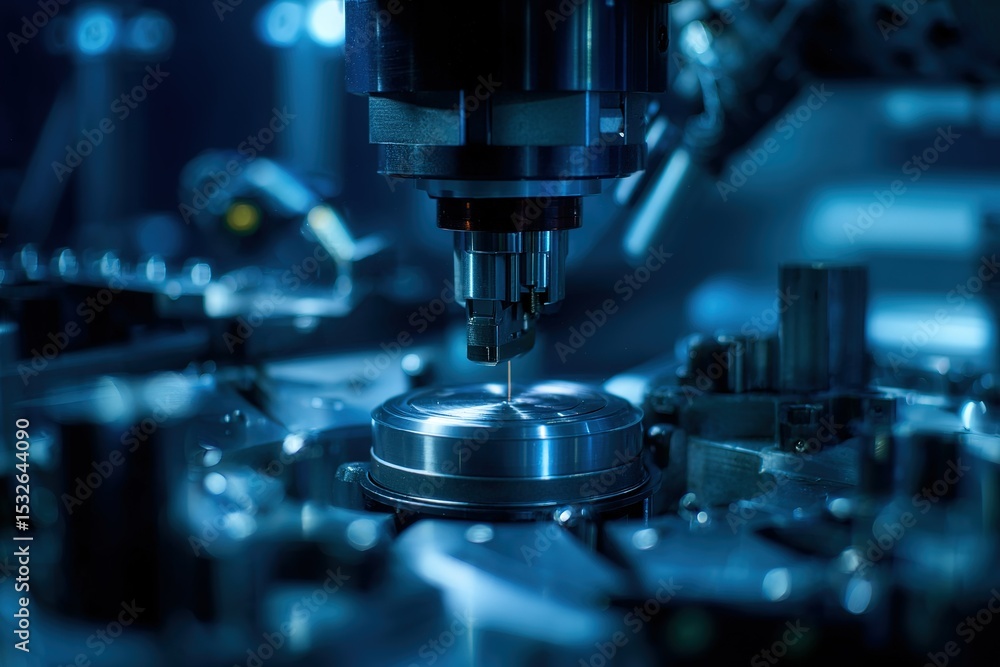 Poster precision machining process in a modern industrial setting using advanced technology at night