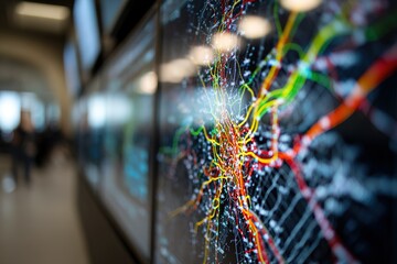 Visual representation of complex data patterns in a modern technology hub setting