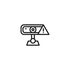 An icon depicting a surveillance camera with a warning, featuring a webcam-like device and a triangle with an exclamation mark, symbolizing a security alert or issue with monitoring.