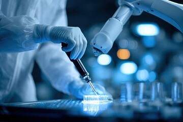 Advanced robotic arm assists in laboratory research with precision pipetting during late night experiments