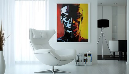Modern living room interior with abstract art.