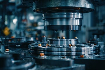 Precision manufacturing process showcases intricate machinery and components in a factory setting during daylight hours