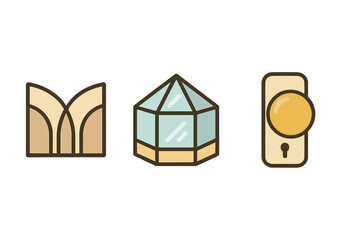 Modern architecture icons with geometric shapes on neutral background