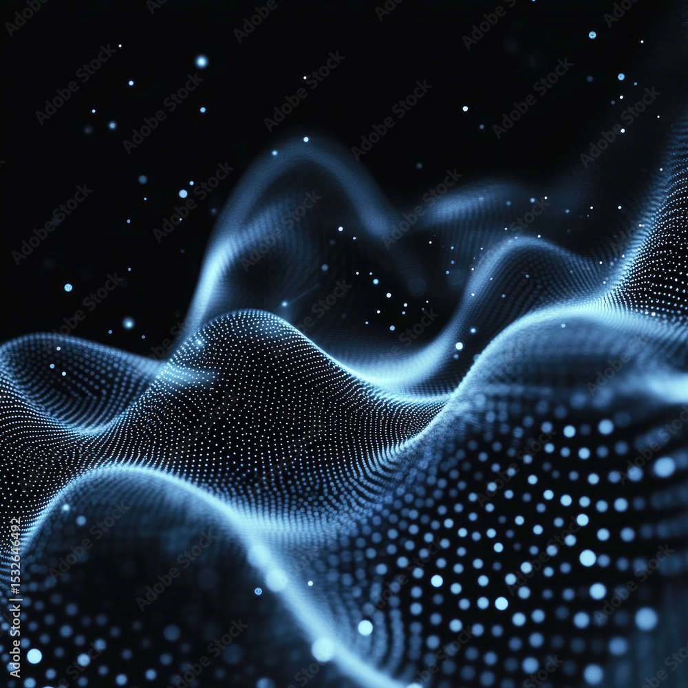 Aufkleber abstract digital waving 3d particle technology background design. futuristic moving dots particles, 