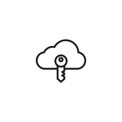 An icon symbolizing secure cloud access, featuring a cloud with a key beneath it, representing encrypted cloud storage and protected online data.