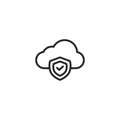 An icon symbolizing secure cloud computing, featuring a cloud with a shield bearing a checkmark beneath it, representing protected data and reliable cloud services.