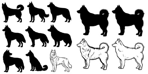 siberian husky silhouette collection - black modern dog set against white' is now 'modern siberian husky shapes - black dog set on white