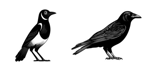 Fototapeta premium A contemporary representation of a raven's silhouette set against a white backdrop, conceived as a wall sticker illustration
