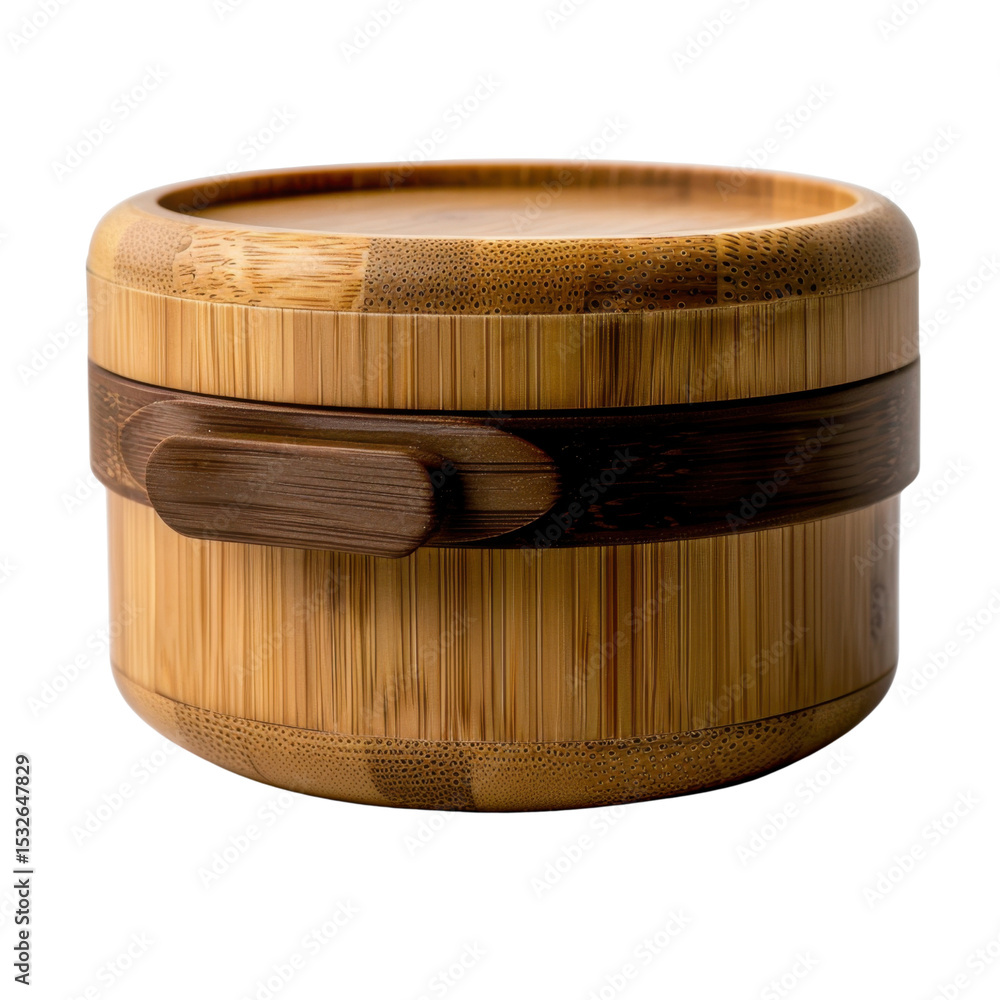 Poster bamboo container with smooth finish and lid, showcasing natural and eco friendly design. this stylis