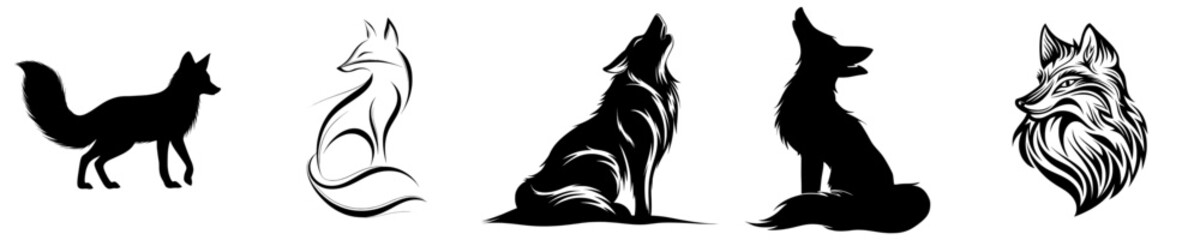 Modern illustration of a fox silhouette set isolated on a white background
