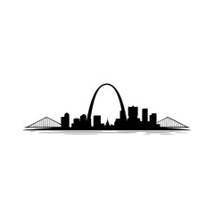 The silhouette of the St.Louis skyline is set against a white background with the city design in black
