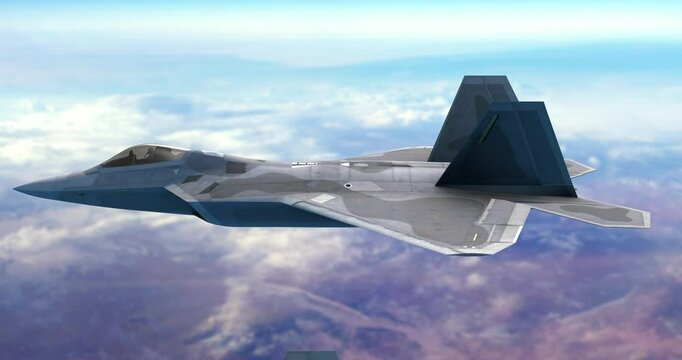 Military Fighter Planes Performing Surveillance Over Dry Region. War And Air Force Related 4K 3D Animation.