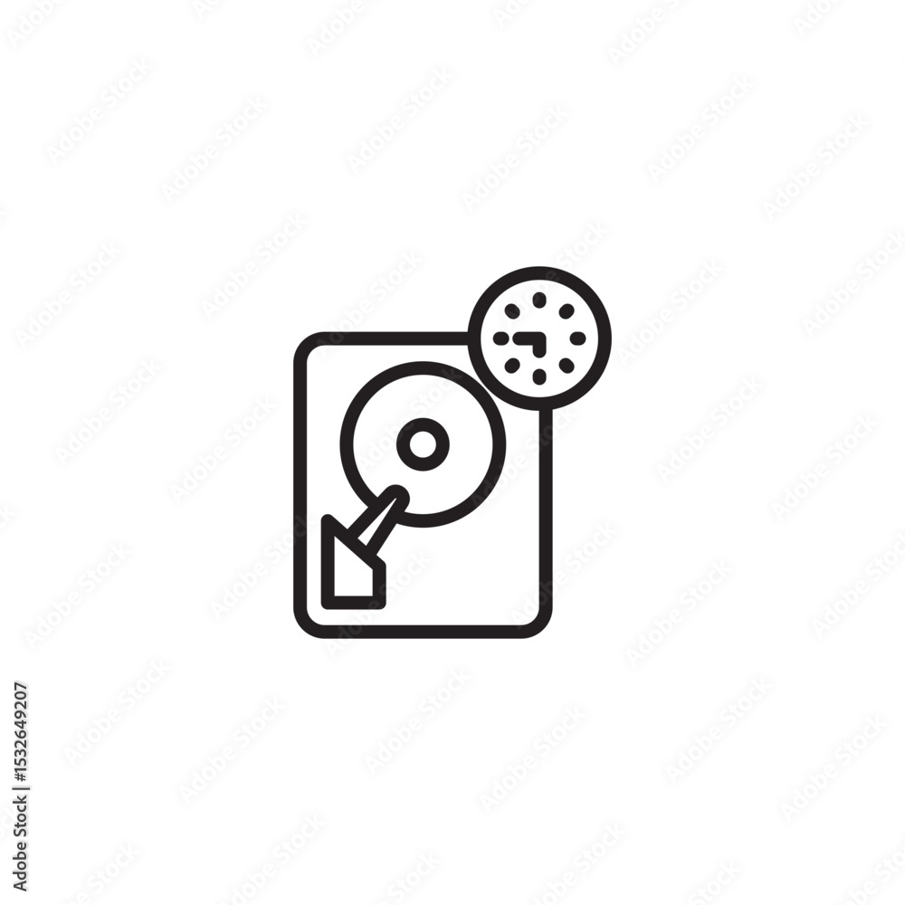 Aufkleber an icon representing hard drive scanning or defragmentation, featuring a hard drive with a spinning 