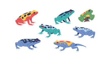 Colorful Cartoon Frog Vector Illustration Set with Different Patterns and Species