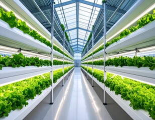 Modern hydroponic lettuce farm interior