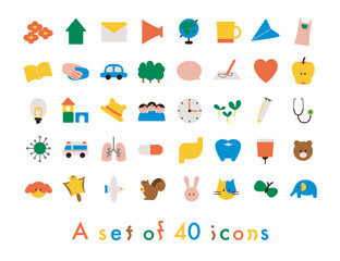 シンプルでフラットなアイコン40個セット