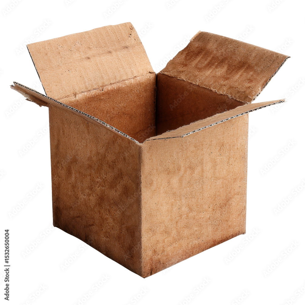 Poster simple, empty cardboard box with open top, showcasing its brown, textured surface. this versatile co